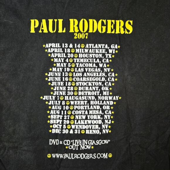 Vintage 2007 Paul Rodgers Black Concert Tee Band Shirt XL - Picture 7 of 7